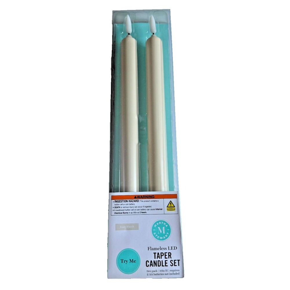 Martha Stewart Flameless LED Ivory Taper Candles 10" Battery Operated Set of 2
